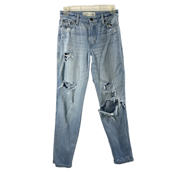 Abercrombie & Fitch Jeans Womens Size 00 Girlfriend Hi Rise Destroyed Light Wash - Picture 1 of 12